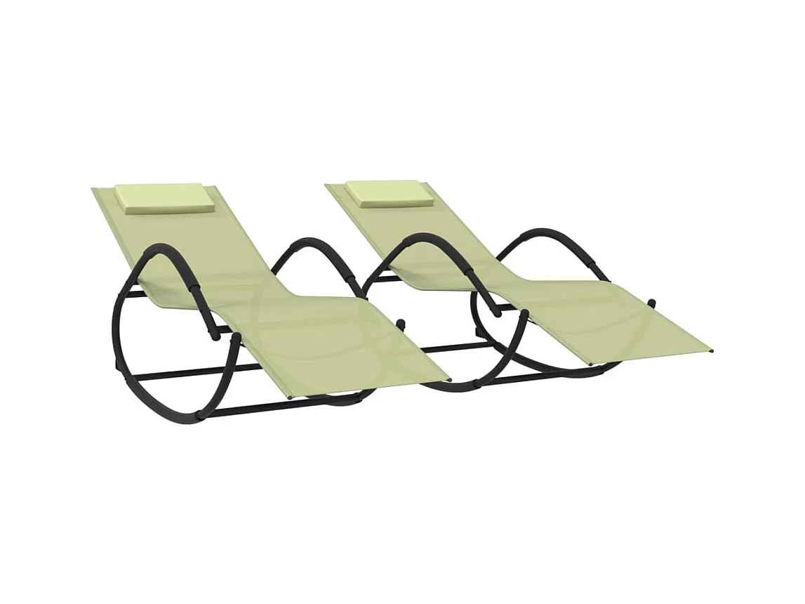 Chaises longues à bascule 2 pcs Crème Acier et textilène