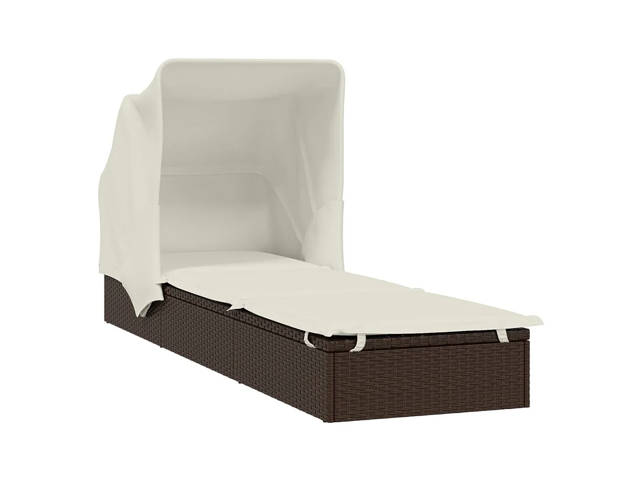 Transat avec toit pliable marron 213x63x97 résine tressée