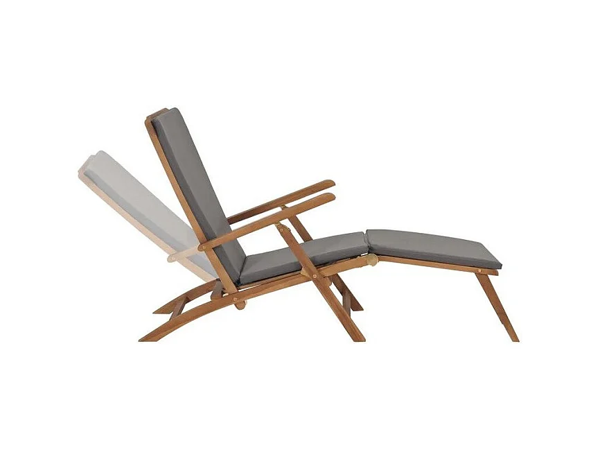 Chaise longue pliable tissu gris et teck massif clair Isser