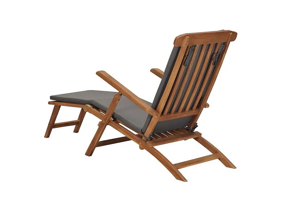 Chaise longue pliable tissu gris et teck massif clair Isser