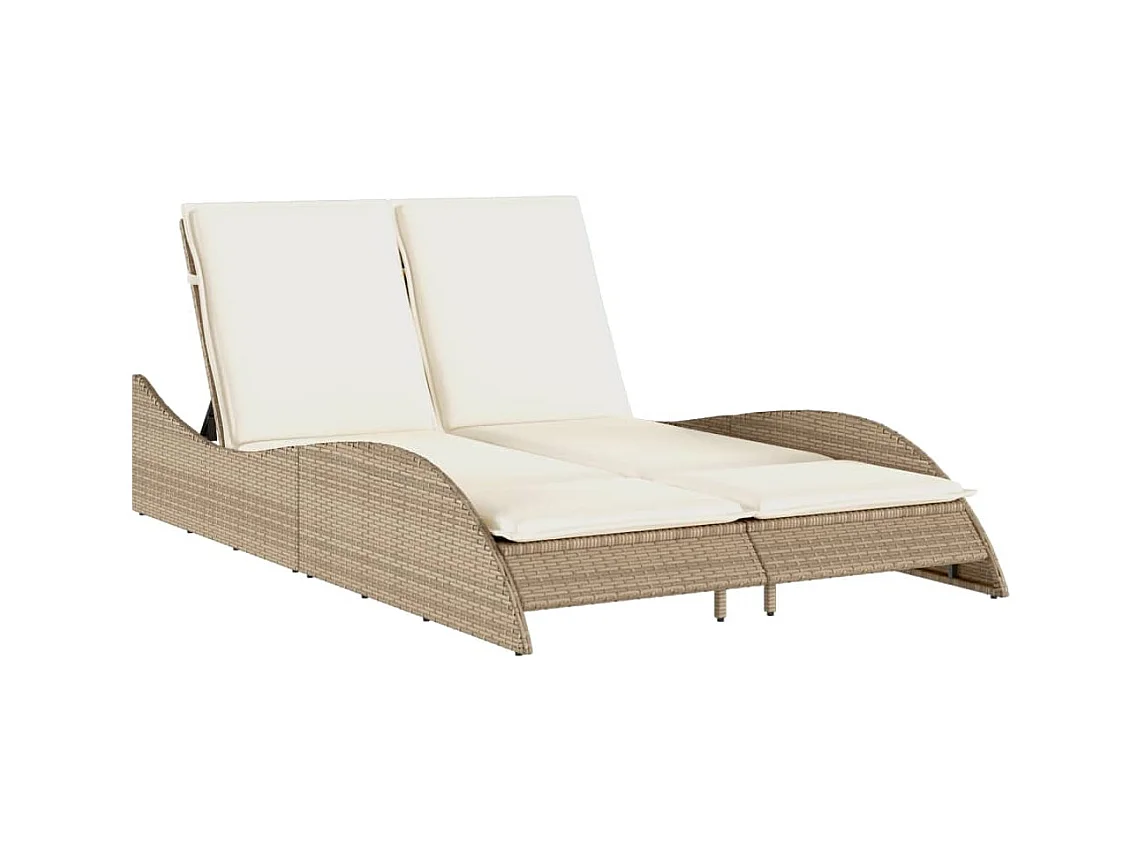 Chaise longue avec coussins beige 114x205x73 résine tressée