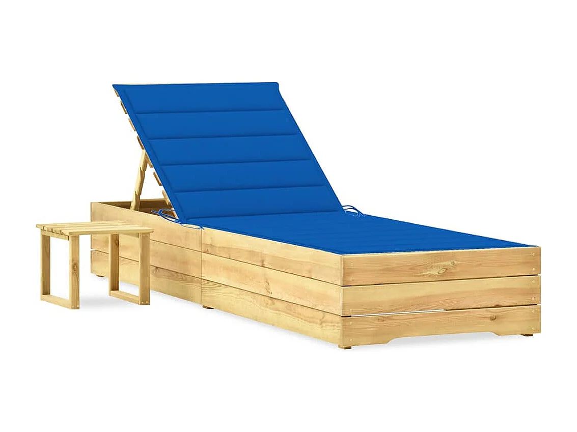 Chaise longue de jardin avec table et coussin Pin imprégné 31