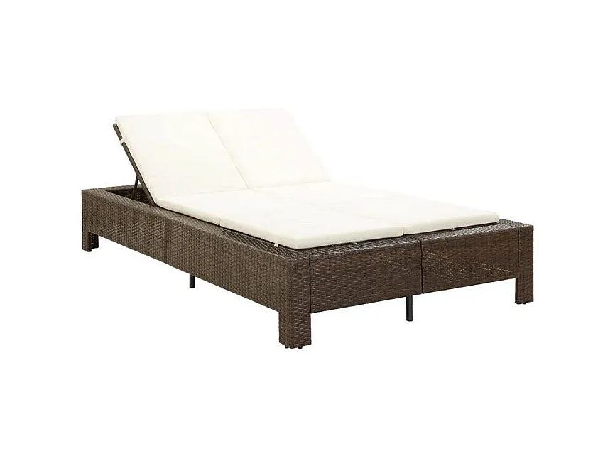 Lit de jardin tissu blanc et résine tressée marron Daget