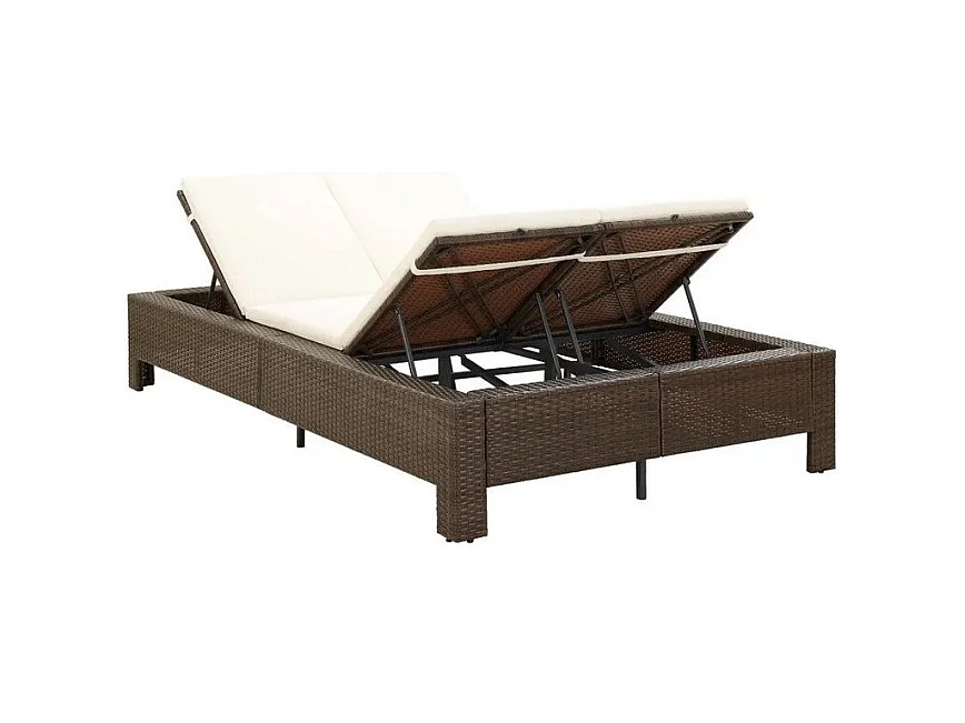 Lit de jardin tissu blanc et résine tressée marron Daget