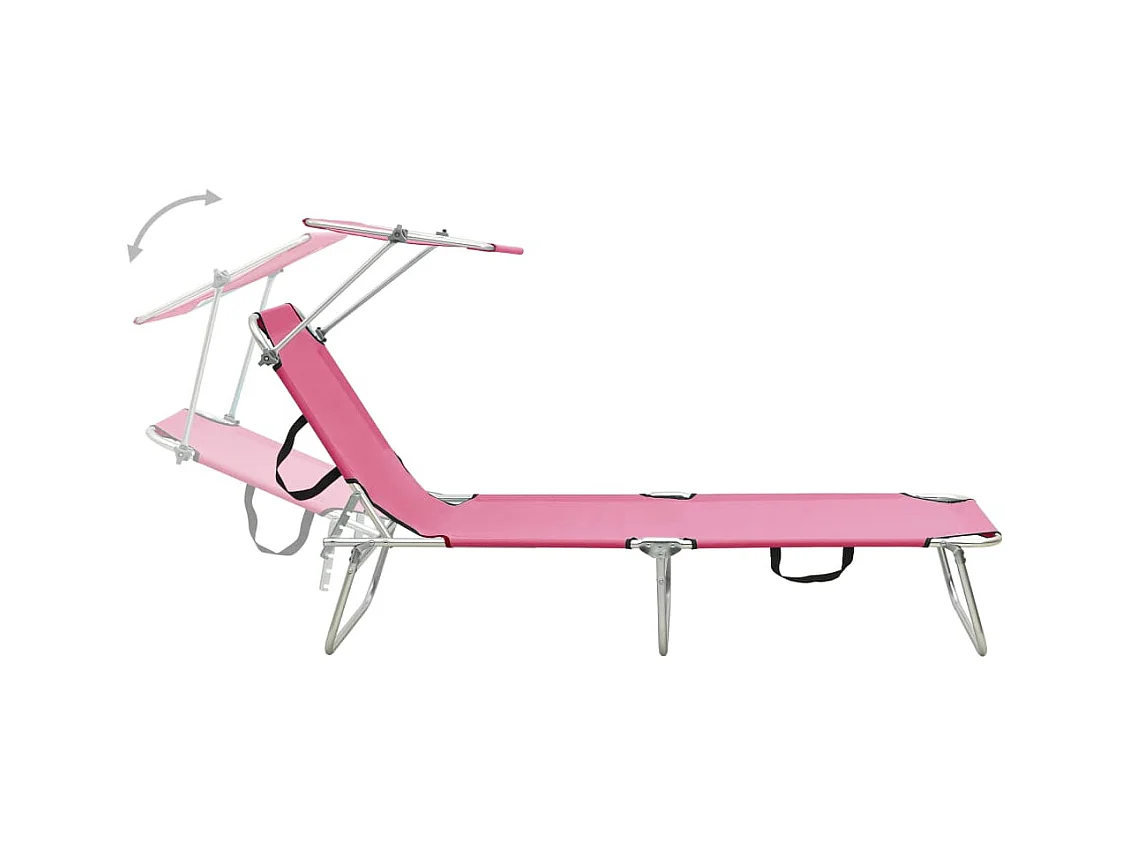 Chaise longue pliable avec auvent Acier Rose magento