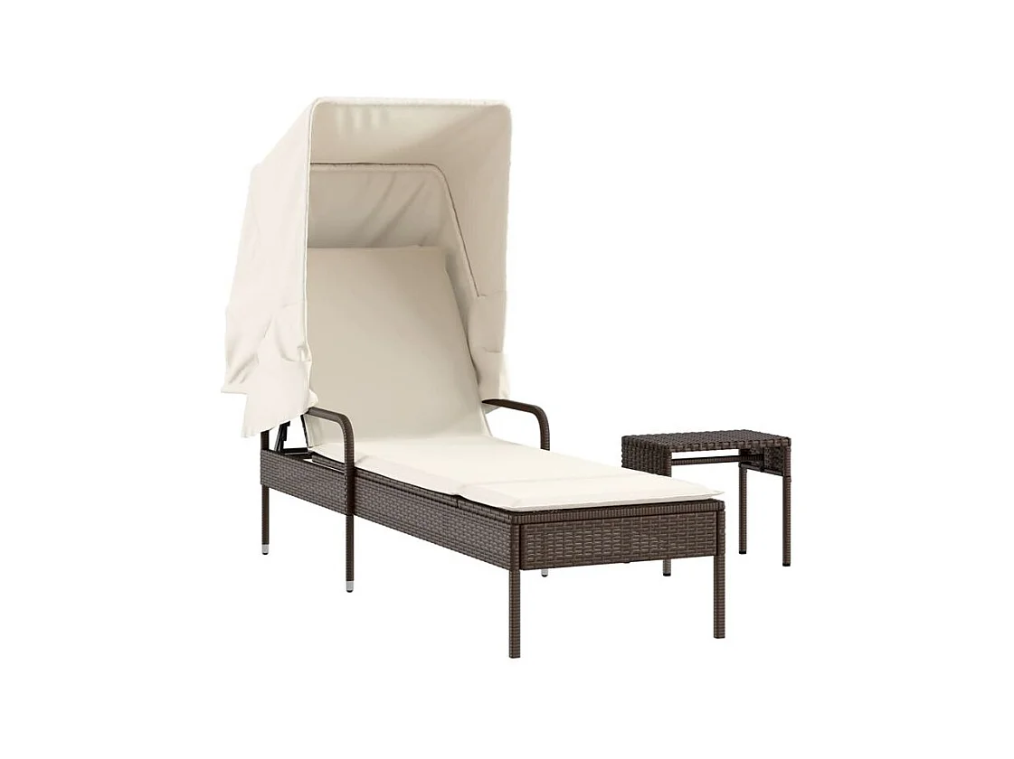 Chaise longue avec auvent et table marron résine tressée