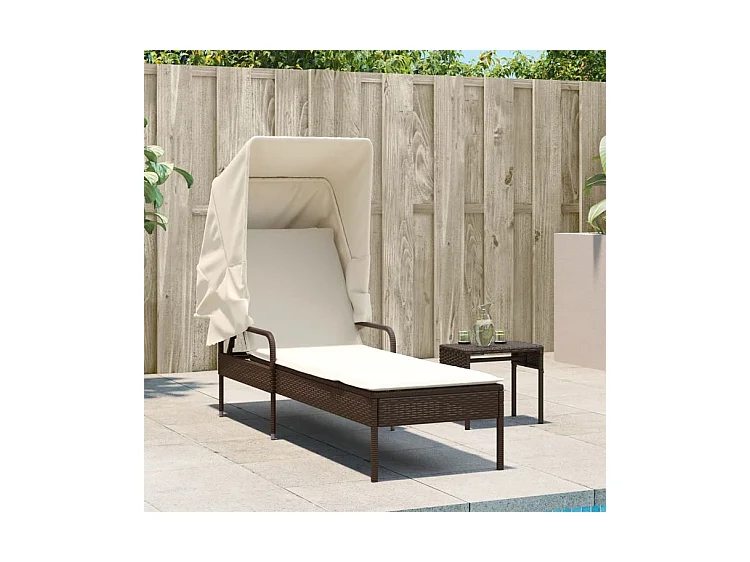 Chaise longue avec auvent et table marron résine tressée