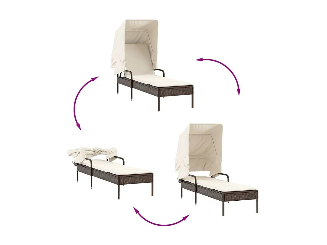 Chaise longue avec auvent et table marron résine tressée