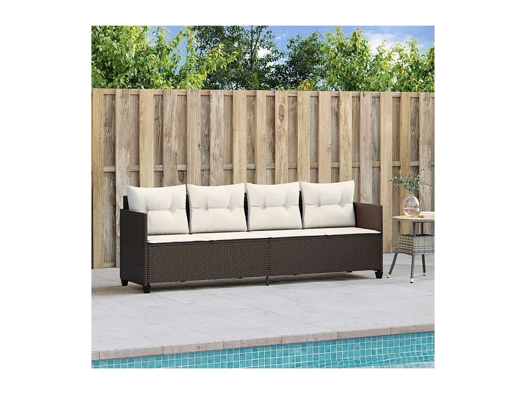 Chaise longue avec coussins marron résine tressée