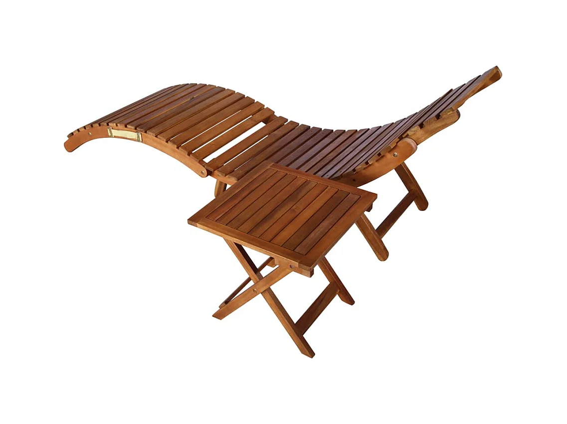Chaise longue de jardin avec table et coussin Bois d'acacia 3
