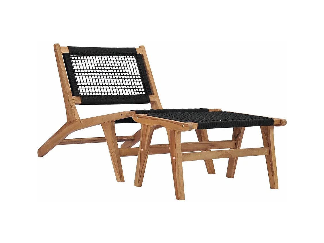 Chaise longue avec repose-pied Bois de teck solide et corde
