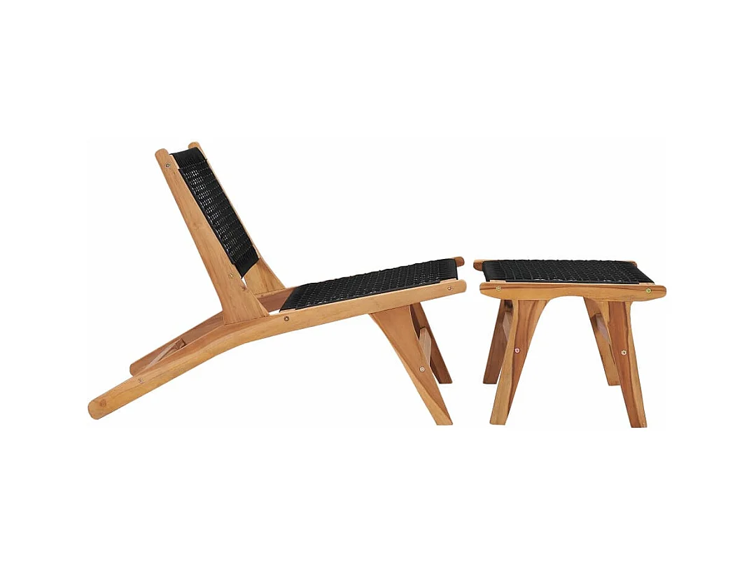 Chaise longue avec repose-pied Bois de teck solide et corde