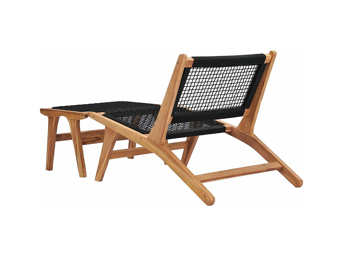 Chaise longue avec repose-pied Bois de teck solide et corde