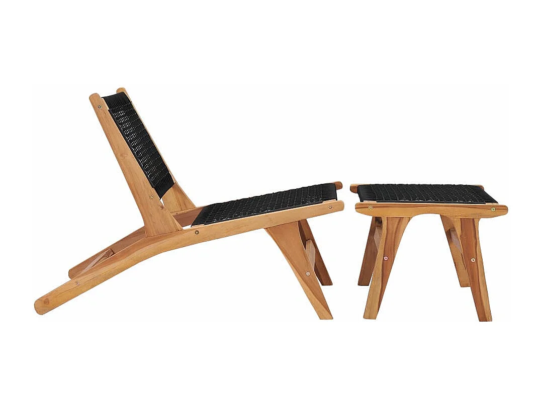 Chaise longue avec repose-pied Bois de teck solide et corde