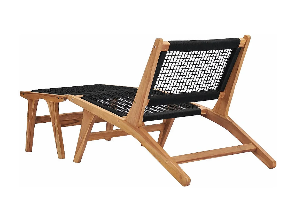 Chaise longue avec repose-pied Bois de teck solide et corde