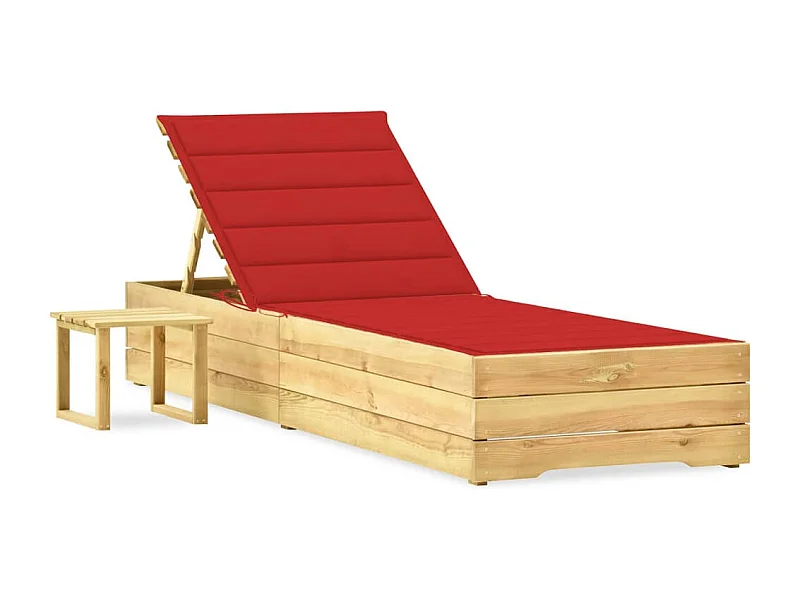 Chaise longue de jardin avec table et coussin Pin imprégné 27
