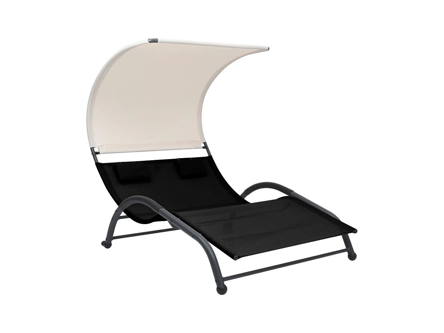 Chaise longue double avec auvent Textilène Noir