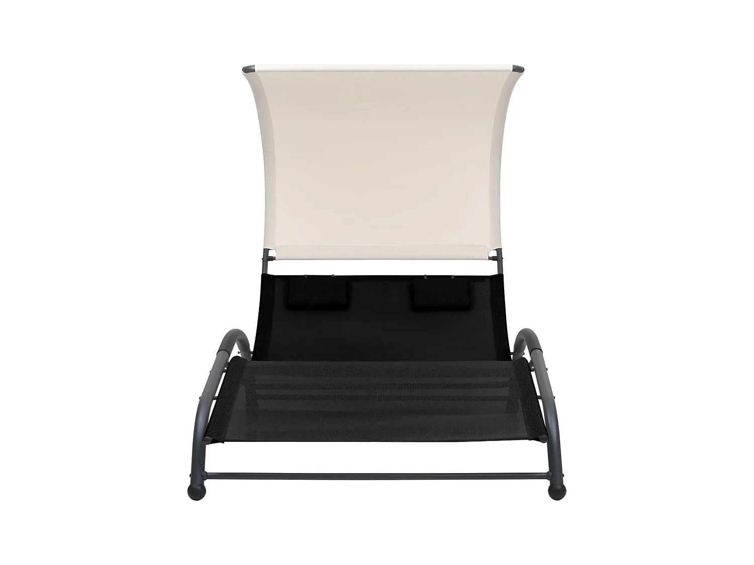 Chaise longue double avec auvent Textilène Noir