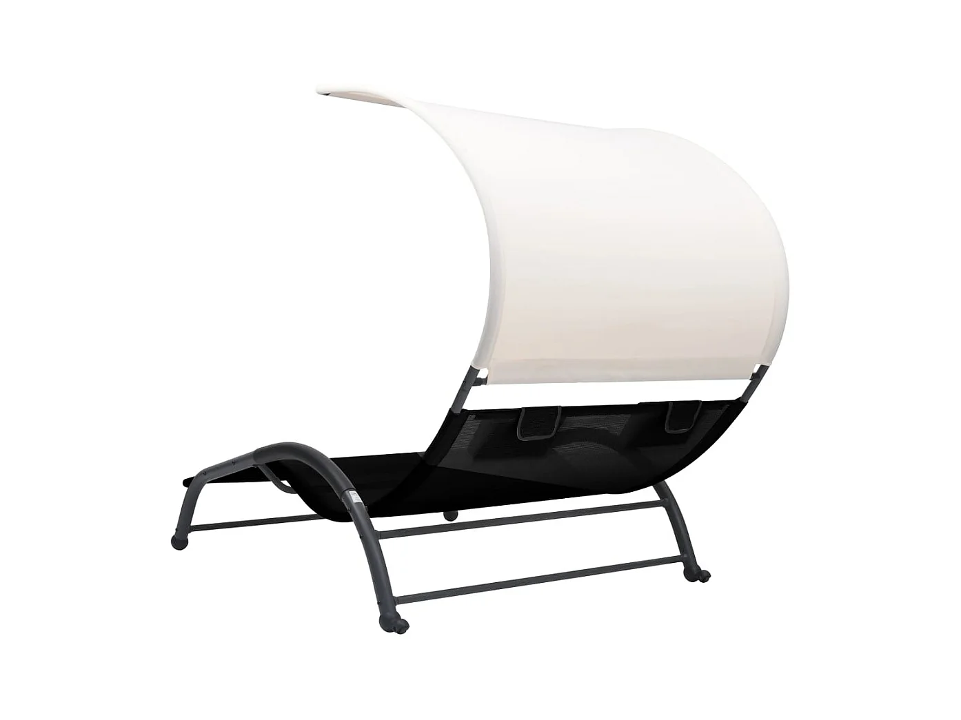 Chaise longue double avec auvent Textilène Noir