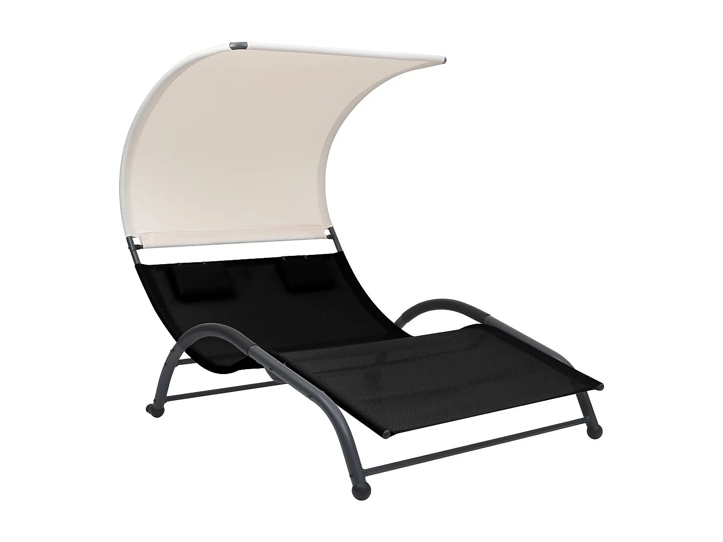 Chaise longue double avec auvent Textilène Noir