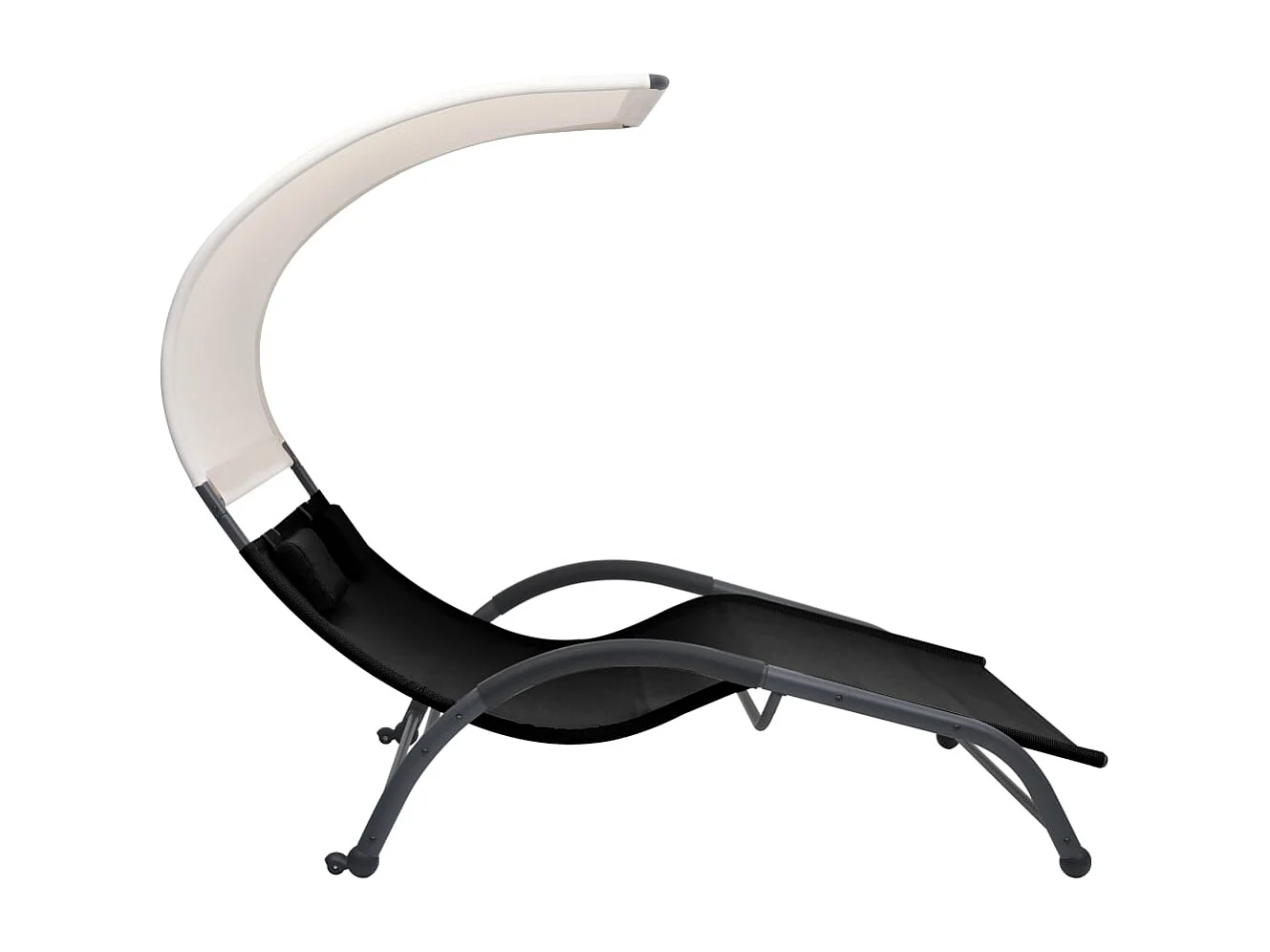 Chaise longue double avec auvent Textilène Noir