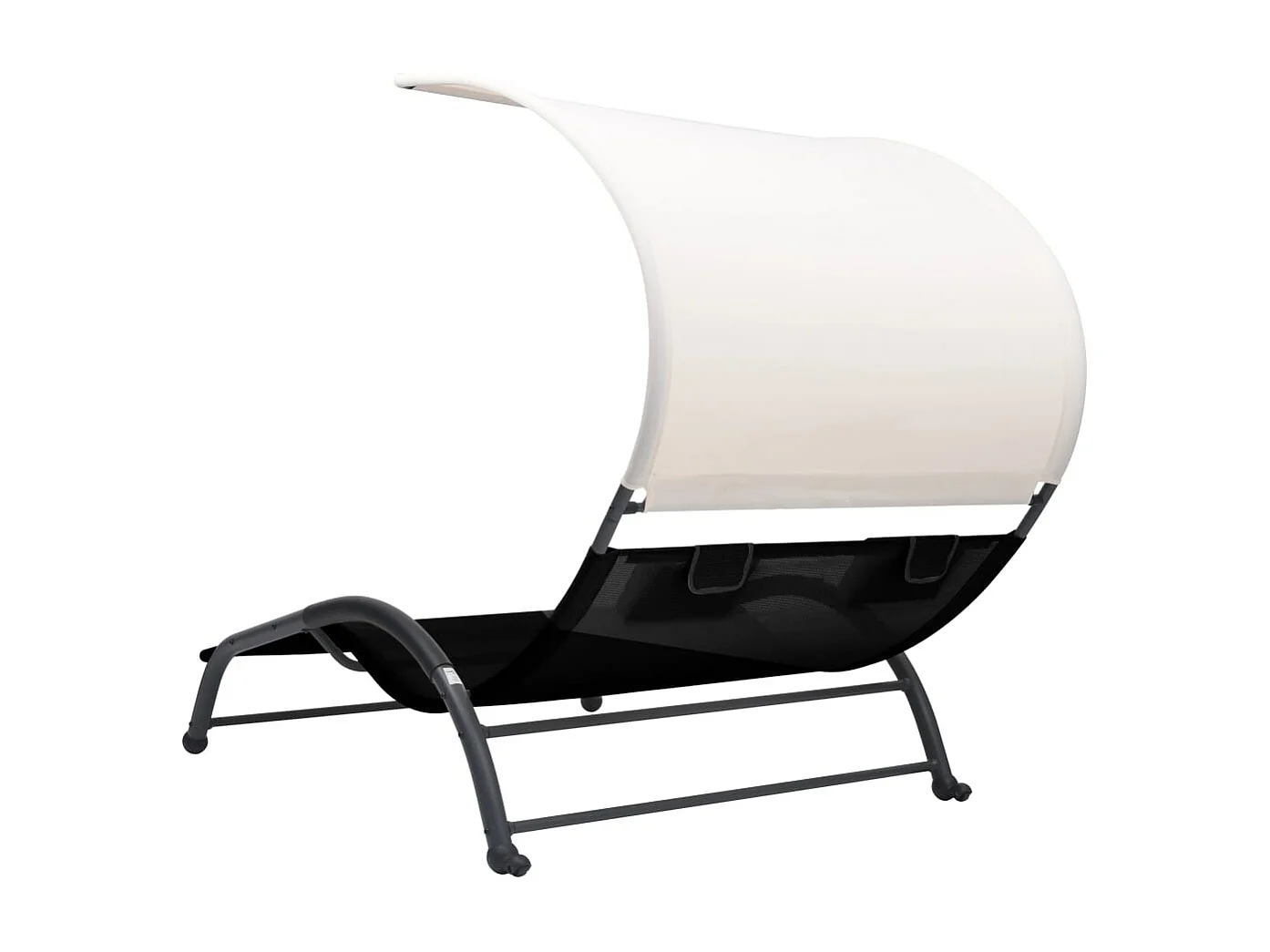 Chaise longue double avec auvent Textilène Noir