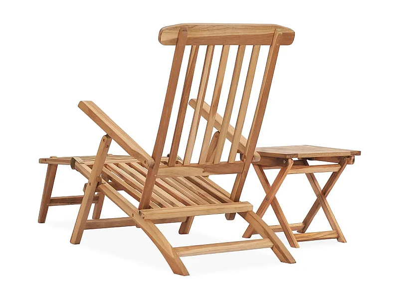 Chaise longue de jardin avec repose-pied et table Bois de teck