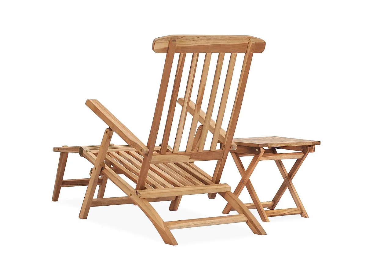 Chaise longue de jardin avec repose-pied et table Bois de teck