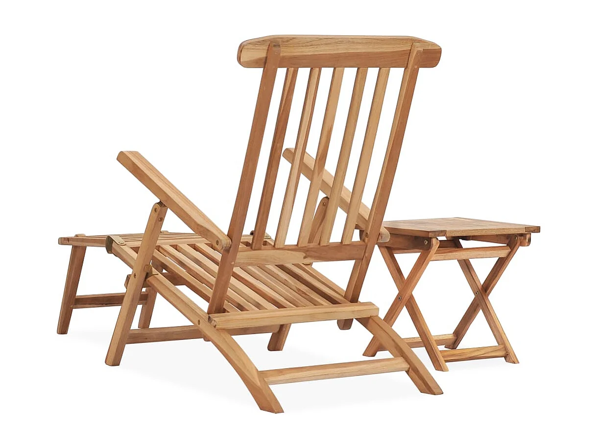 Chaise longue de jardin avec repose-pied et table Bois de teck