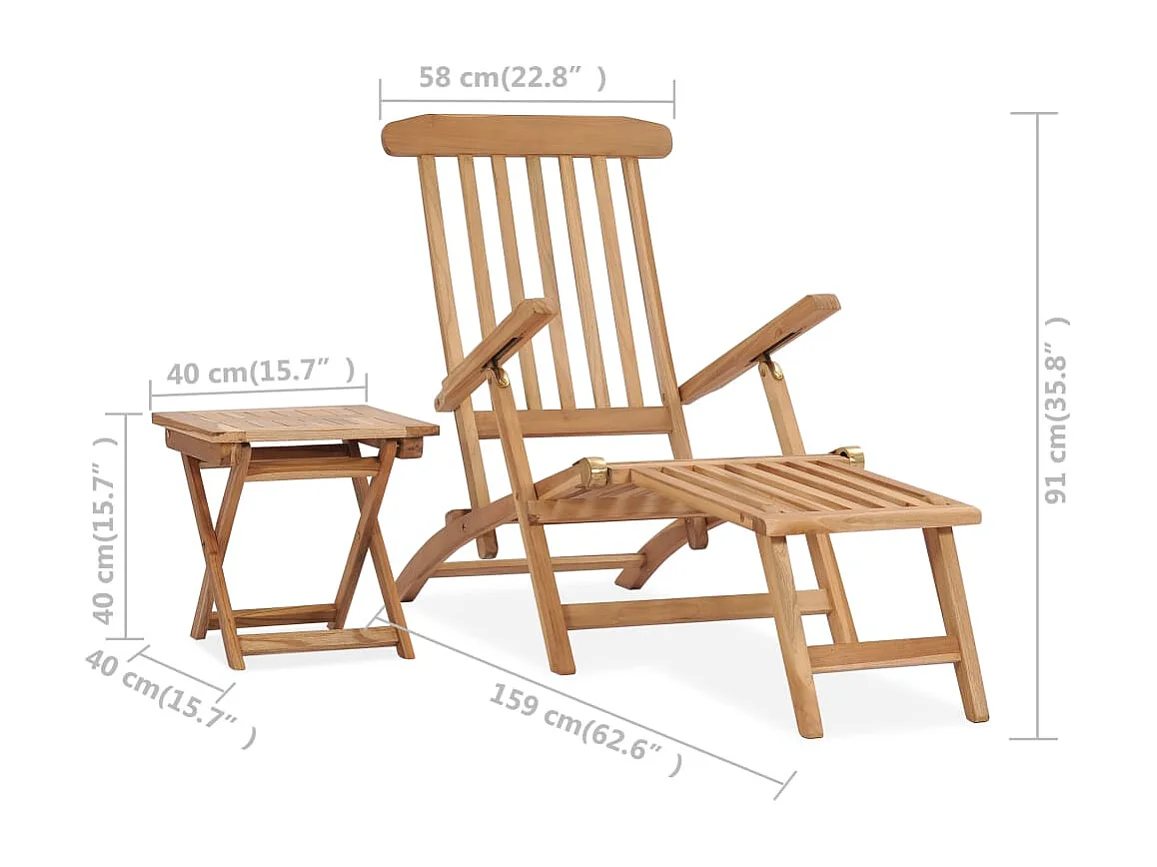 Chaise longue de jardin avec repose-pied et table Bois de teck