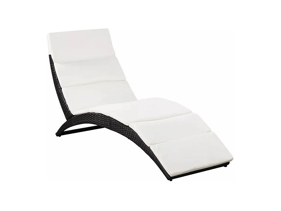 Chaise longue pliante tissu blanc et résine tressée noire Manap