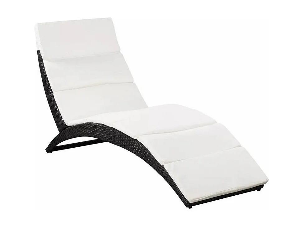 Chaise longue pliante tissu blanc et résine tressée noire Manap