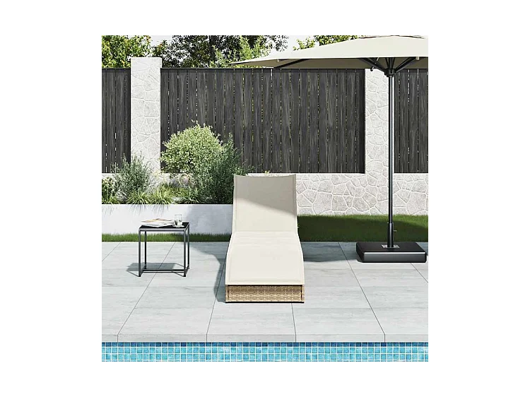 Chaise longue pliante coussin et rangement beige résine tressée