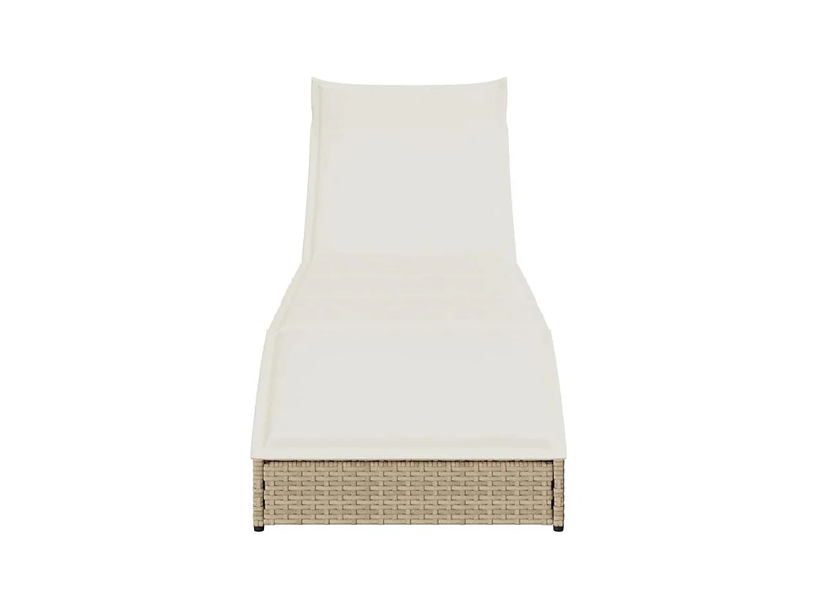 Chaise longue pliante coussin et rangement beige résine tressée