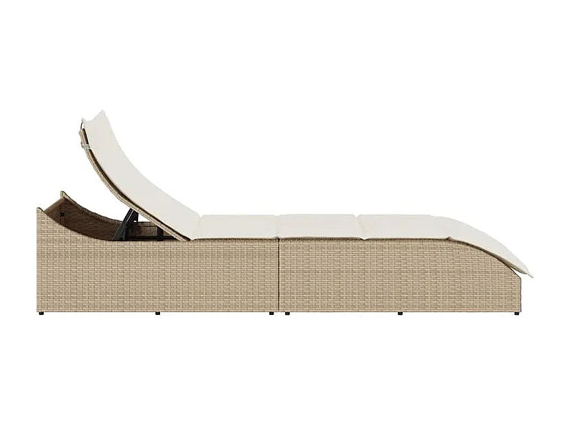 Chaise longue pliante coussin et rangement beige résine tressée