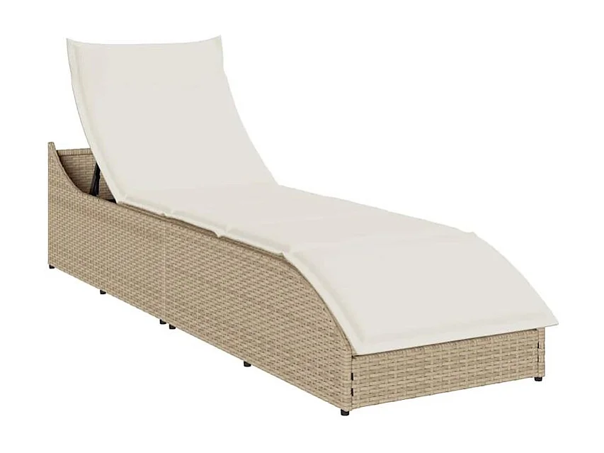 Chaise longue pliante coussin et rangement beige résine tressée