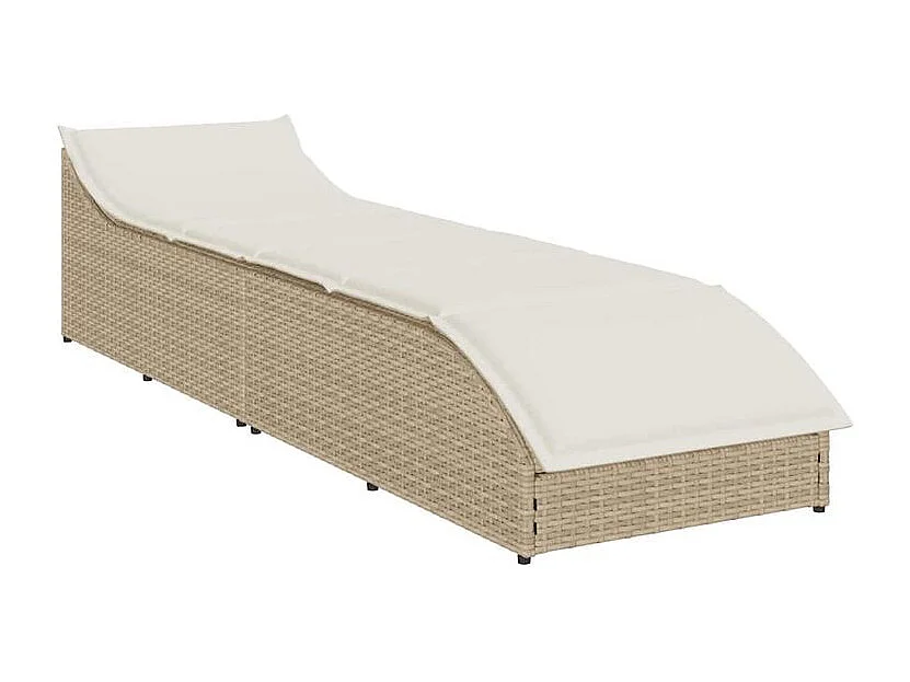 Chaise longue pliante coussin et rangement beige résine tressée