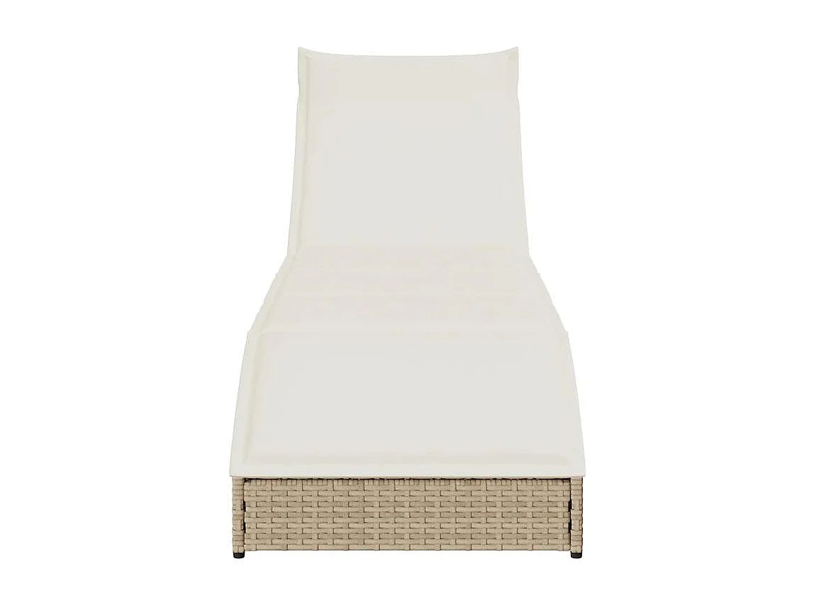 Chaise longue pliante coussin et rangement beige résine tressée