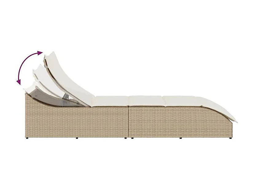 Chaise longue pliante coussin et rangement beige résine tressée