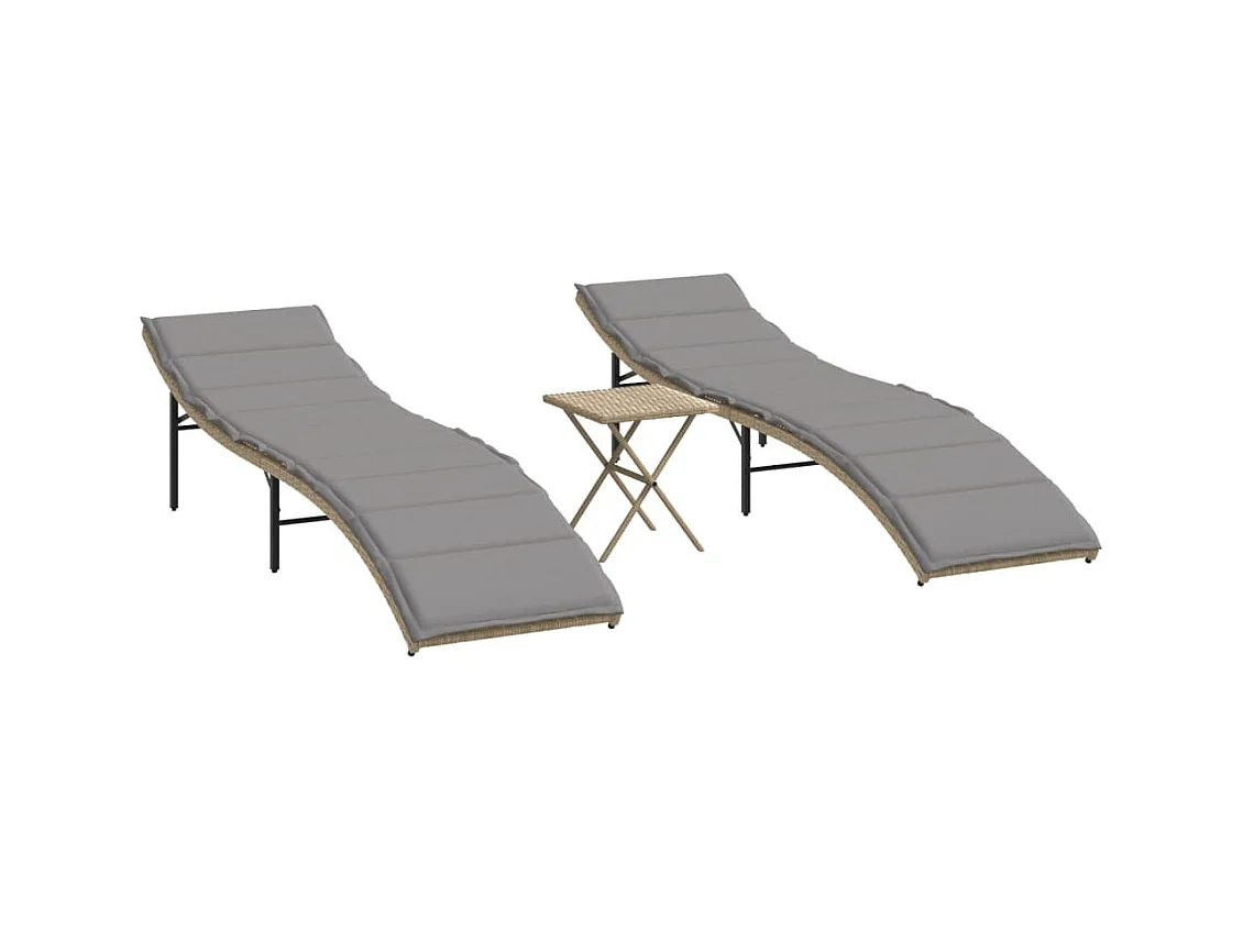 Chaises longues lot de 2 avec table beige résine tressée