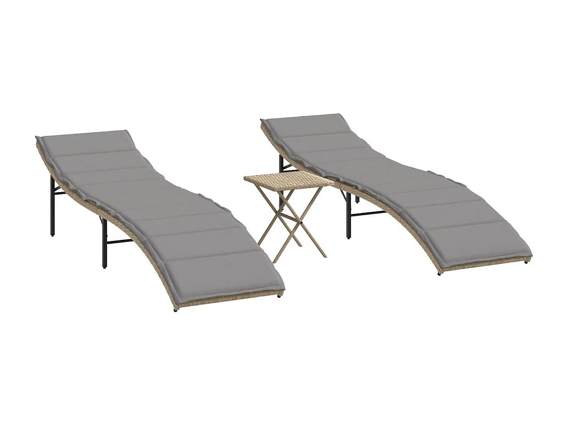 Chaises longues lot de 2 avec table beige résine tressée