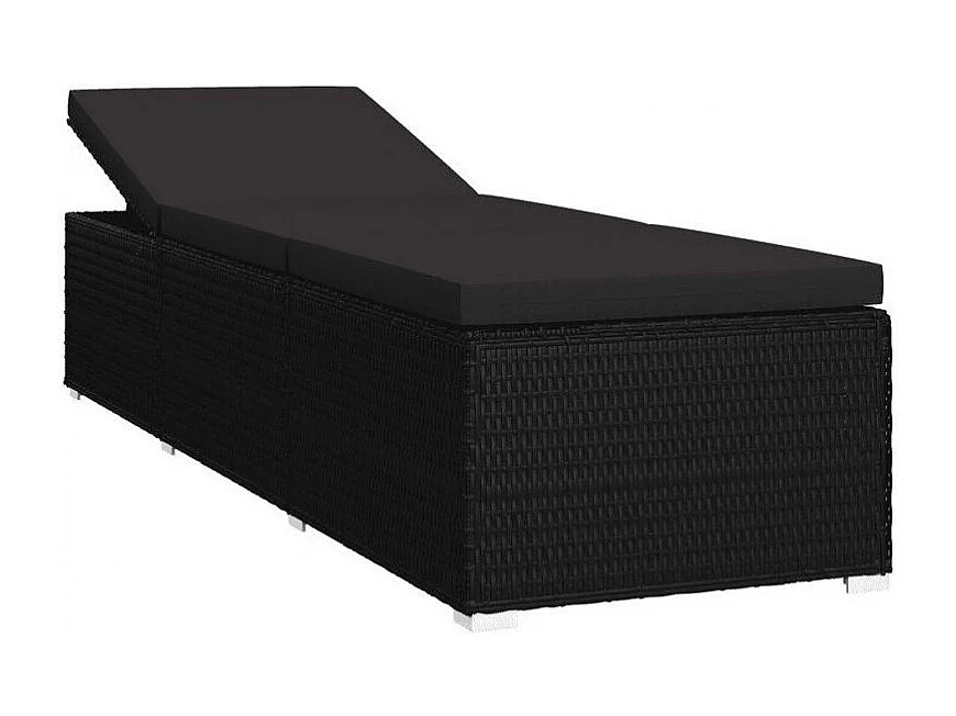 Chaise longue tissu et résine tressée noire Nasher