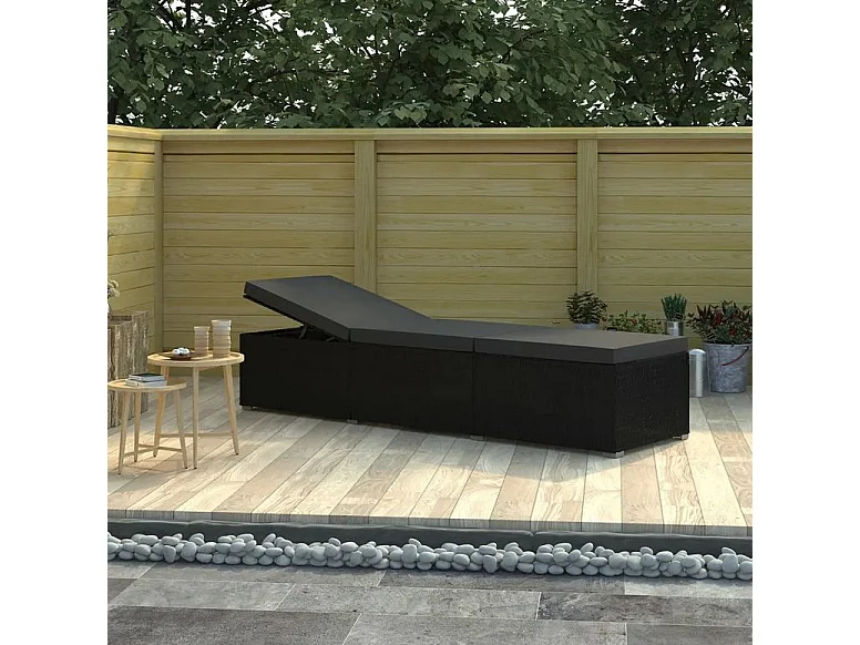 Chaise longue tissu et résine tressée noire Nasher