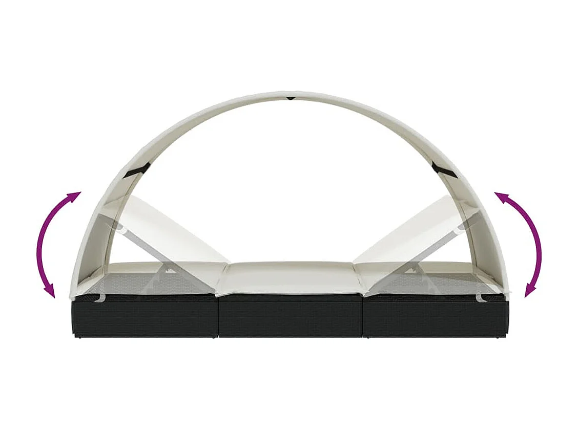 Transat 2 places avec toit rond noir 211x112x140