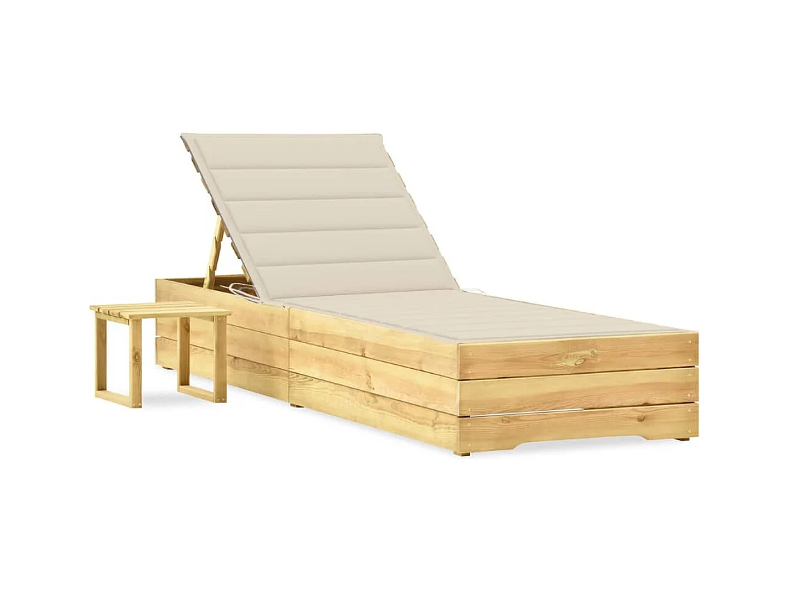 Chaise longue de jardin avec table et coussin Pin imprégné 23