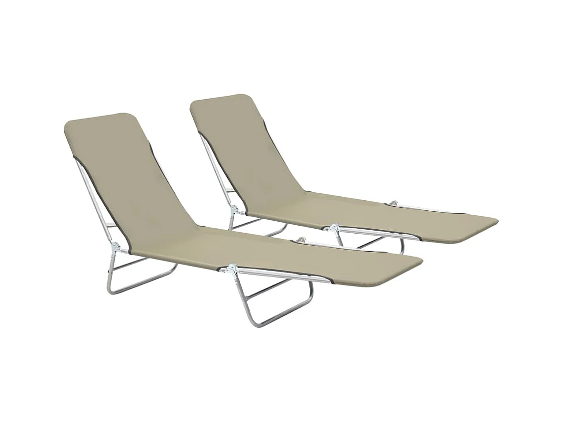 Chaises longues pliables 2 pcs Acier et tissu Taupe