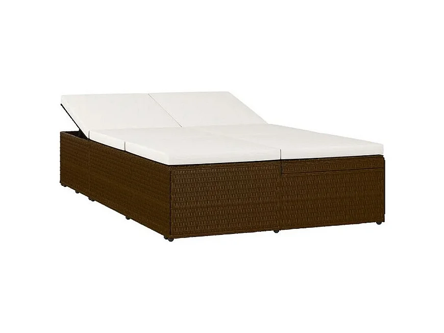 Lit de jardin tissu blanc et résine tressée marron Viali