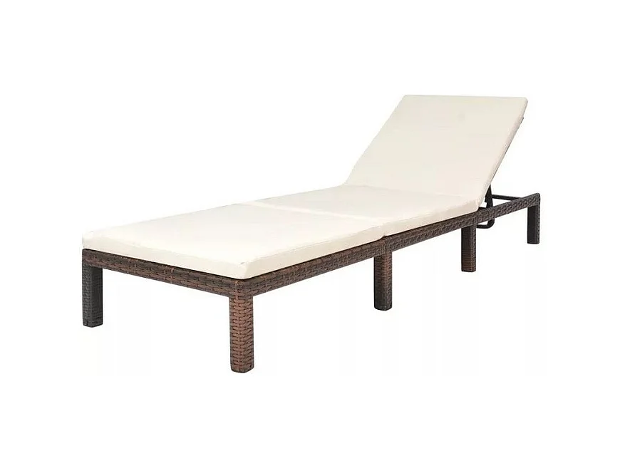 Chaise longue tissu blanc et résine tressée marron Ashné
