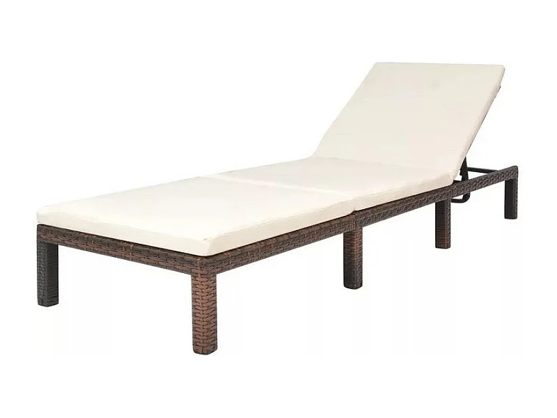 Chaise longue tissu blanc et résine tressée marron Ashné
