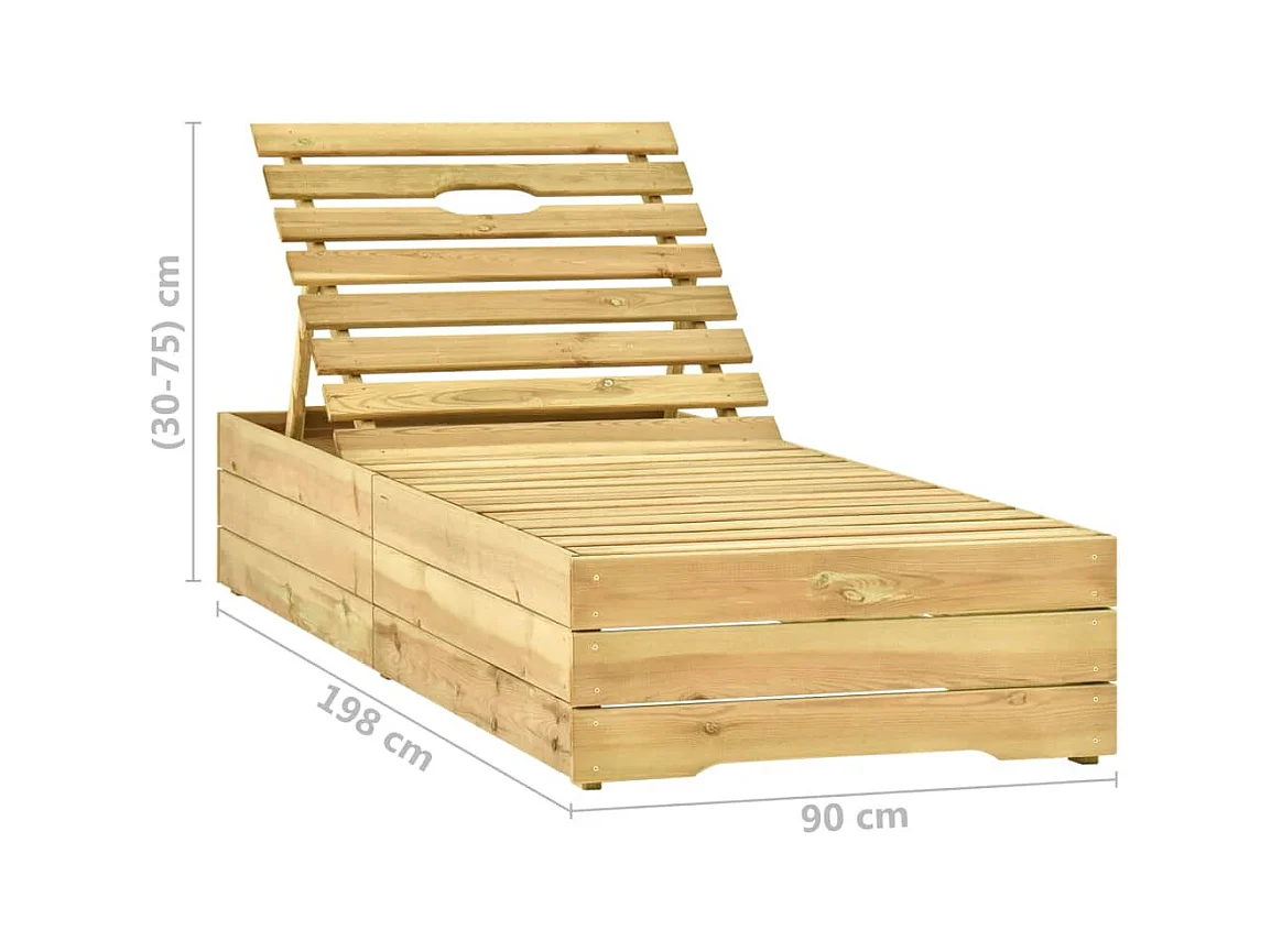Chaise longue avec coussin crème Bois de pin imprégné
